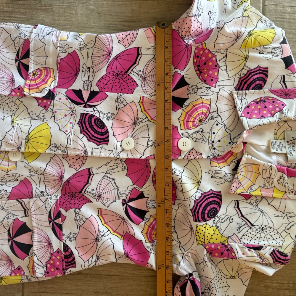 Andrea Viccaro Women Pink Yellow Umbrella Pinup Print Cotton Trench Coat Size 10 - Picture 9 of 12
